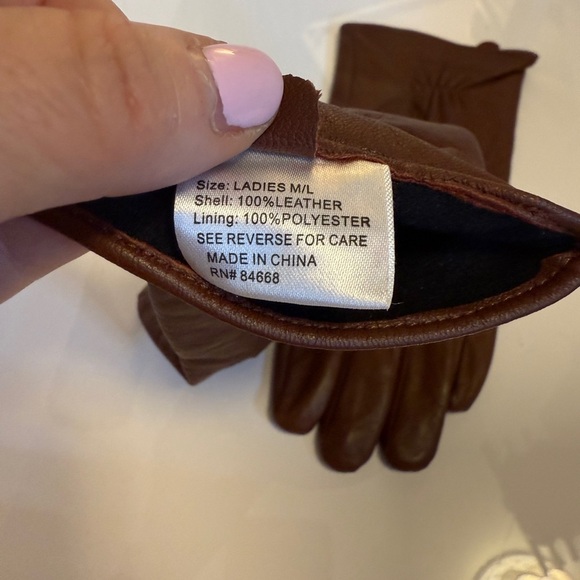 Women’s Leather Gloves, Brown, Size M/L, Lined - Picture 3 of 4